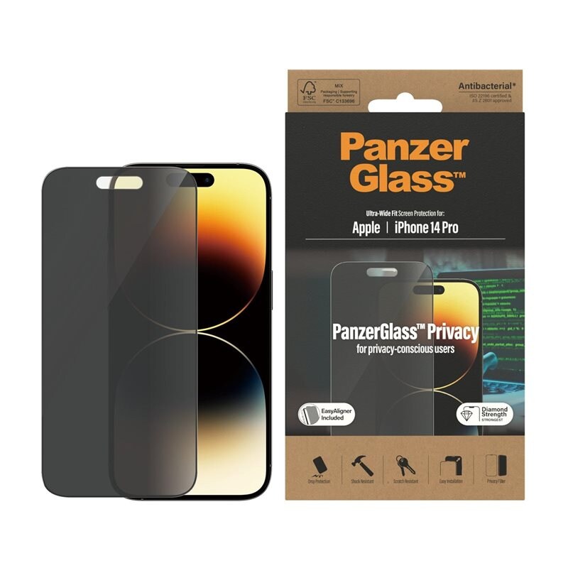 PanzerGlass iPhone 14 Pro Privacy Skärmskydd (with EasyAligner) Ultra Wide Fit - Skärmskydd med sekretessfilter - Skydda din integritet