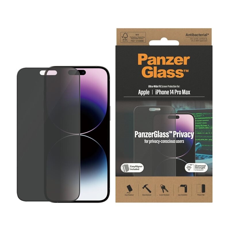 PanzerGlass iPhone 14 Pro Max Privacy Skärmskydd (with EasyAligner) Ultra Wide Fit - Skärmskydd med sekretessfilter - Skydda din integritet