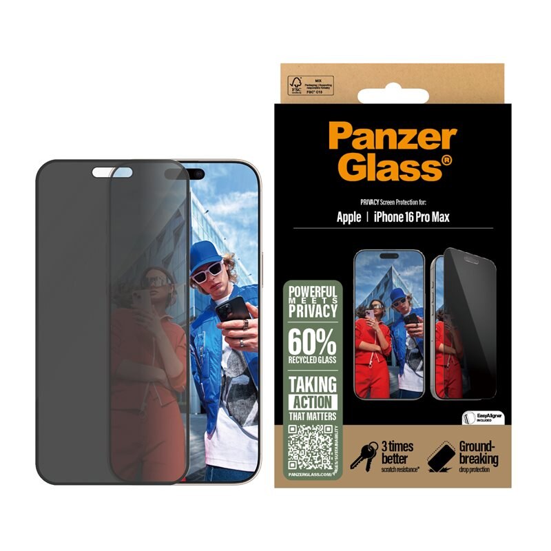 PanzerGlass iPhone 16 Pro Max Privacy Screen Protector (with EasyAligner) Ultra Wide Fit - Skärmskydd med sekretessfilter - Skydda din integritet