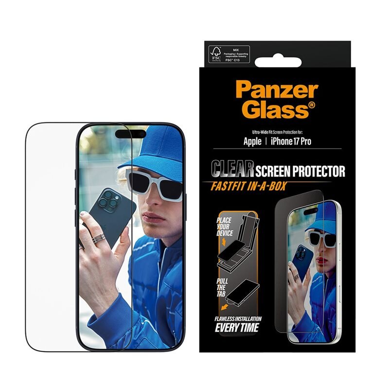PanzerGlass iPhone 17 Pro Screen Protector (with Fastfit in-a-box) Ultra Wide Fit