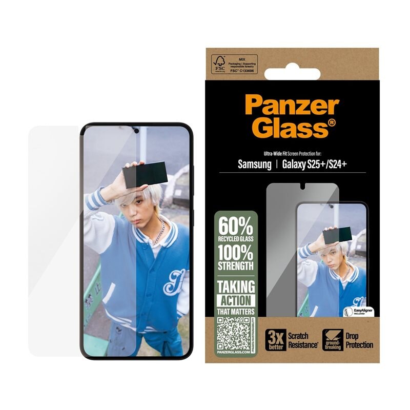 PanzerGlass Samsung Galaxy S25 Plus Screen Protector (with EasyAligner) Ultra Wide Fit - Skärmskydd med oslagbar kvalitet. Med installationsram