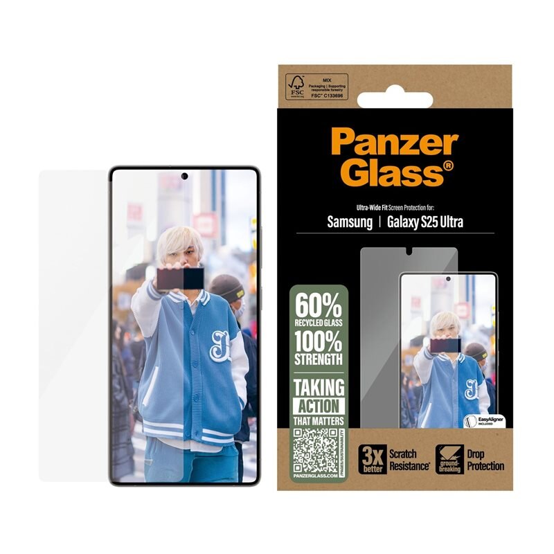 PanzerGlass Samsung Galaxy S25 Ultra Screen Protector (with EasyAligner) Ultra Wide Fit - Skärmskydd med oslagbar kvalitet. Med installationsram