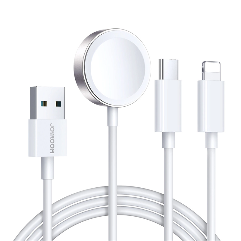 Joyroom 3-in-1 Kabel USB-A -> USB-C/Lightning + Apple Watch Laddare vit (S-IW008)