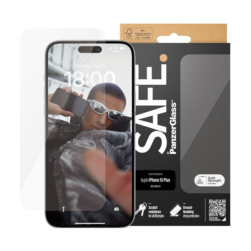 SAFE. by PanzerGlass iPhone 15 Plus Screen Protector Ultra Wide Fit - Högkvalitativt skärmskydd. Heltäckande och skalkompatibelt