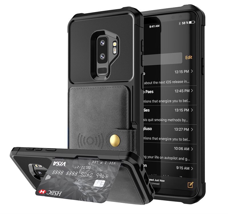 Tough Multi-slot Skal Samsung Galaxy S9 Plus Svart - Mobilskal med praktisk plånboksfunktion - Sedelficka - Korthållare
