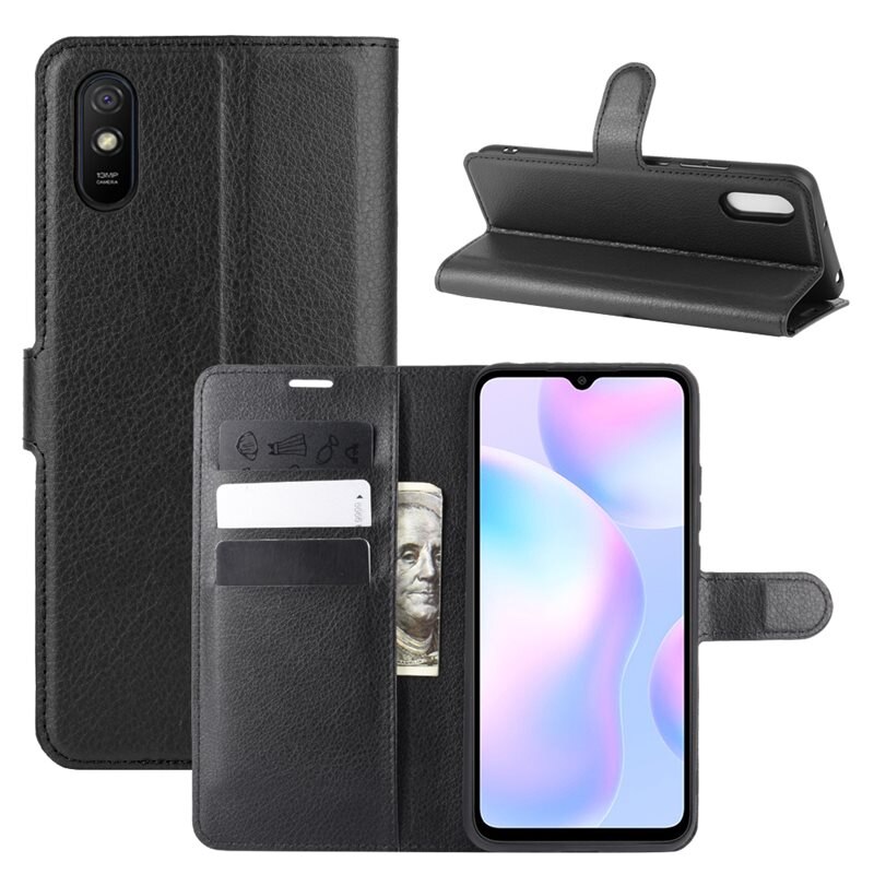 Mobilfodral Xiaomi Redmi 9AT Svart - Praktiskt plånboksfodral med plats för sedlar och kort