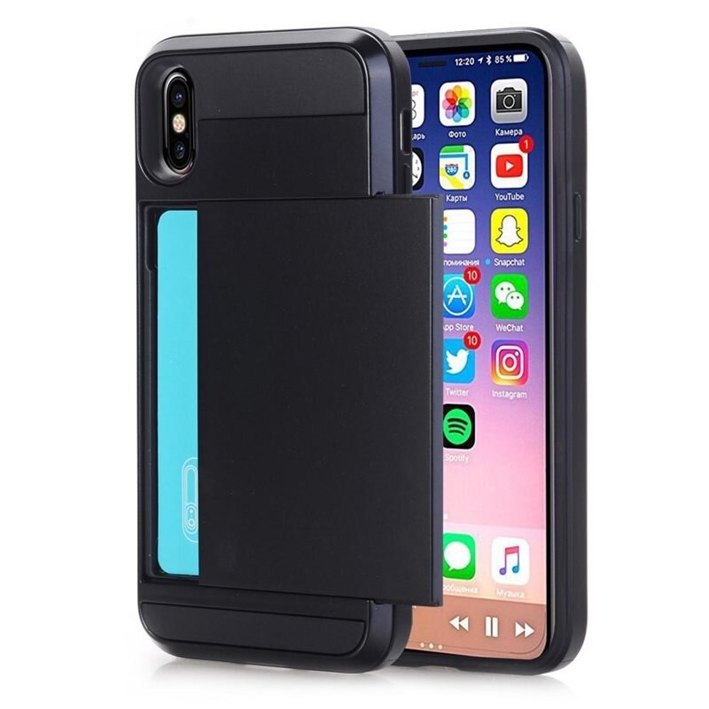 Skal Kortfack iPhone X/XS Svart - Mobilskal med korthållare