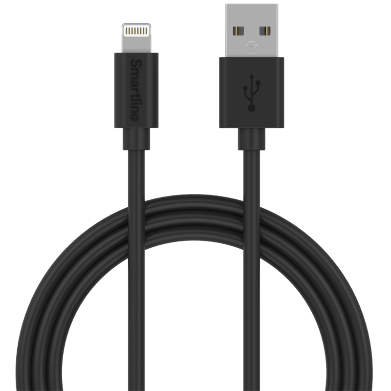Smartline USB-kabel Lightning 3m Svart - Extra lång laddsladd - Laddkabel