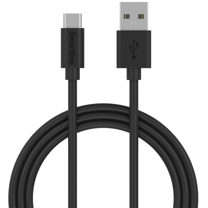 Smartline USB-kabel USB-C 3m Svart - Extra lång laddsladd - Laddkabel