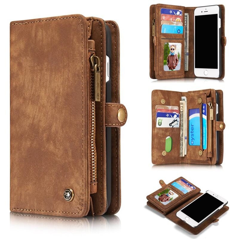 CaseMe Multi-slot Plånboksfodral iPhone 7 Brun - Mobilfodral med extra många kortplatser - Korthållare