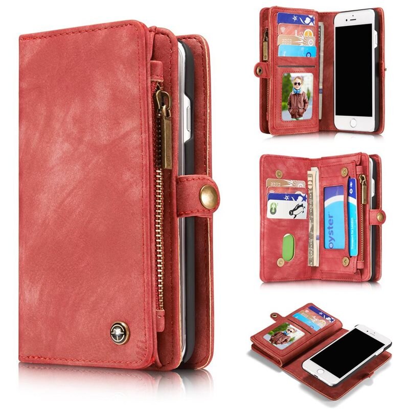 CaseMe Multi-slot Plånboksfodral iPhone 8 Röd - Mobilfodral med extra många kortplatser - Korthållare