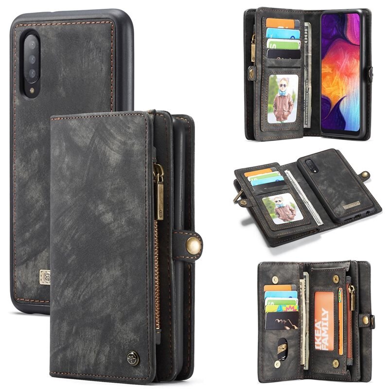CaseMe Multi-slot Plånboksfodral Samsung Galaxy A50 Grå - Mobilfodral med extra många kortplatser - Korthållare
