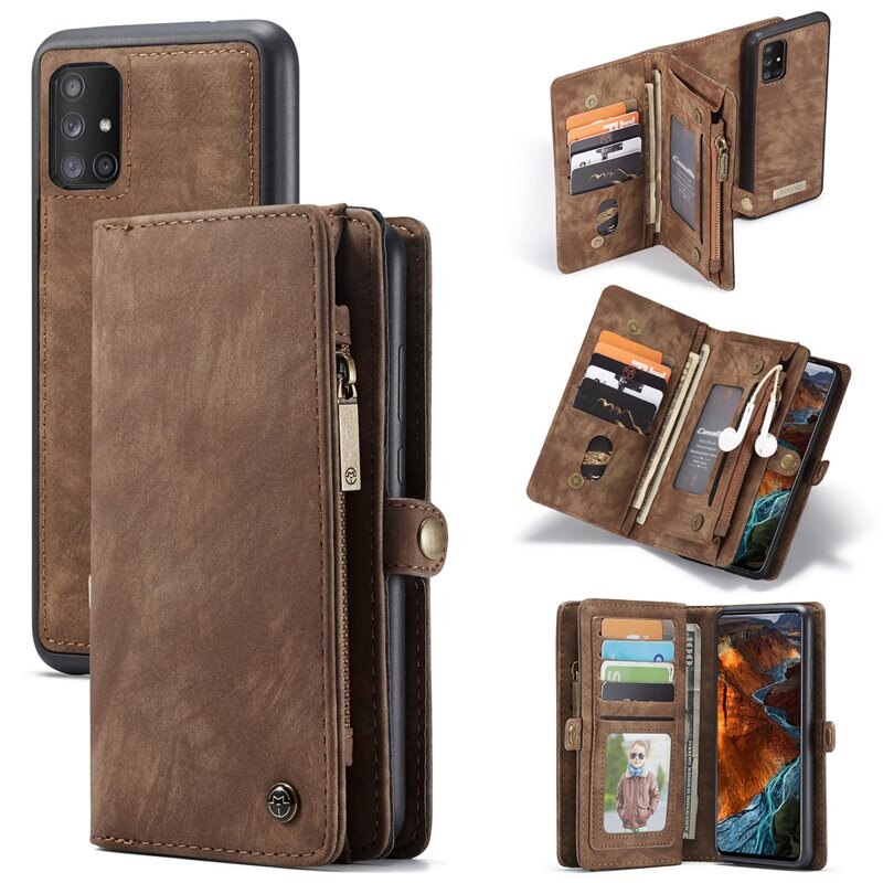 CaseMe Multi-slot Plånboksfodral Samsung Galaxy A51 Brun - Mobilfodral med extra många kortplatser - Korthållare
