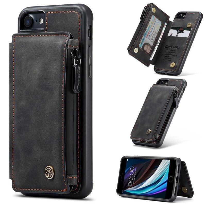 CaseMe Multi-slot Skal iPhone 8 svart - Mobilskal med inbyggd plånbok och sedelficka