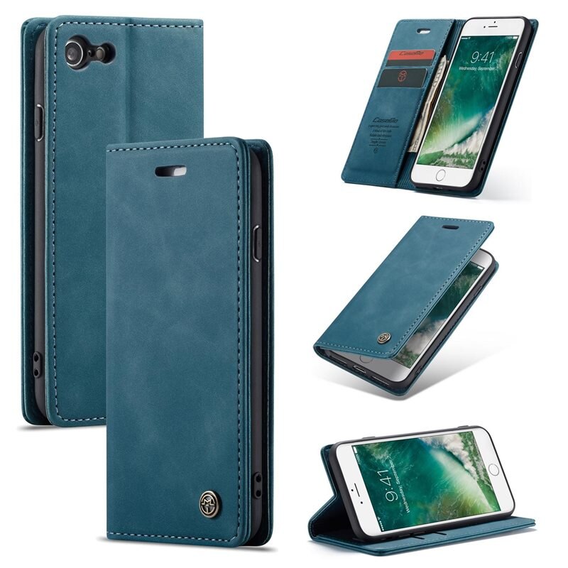 CaseMe Slim Plånboksfodral iPhone 7 Blå - Tunt mobilfodral med plånbok