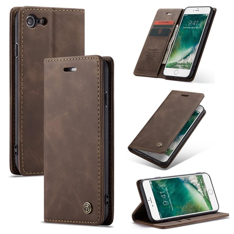 CaseMe Slim Plånboksfodral iPhone 8 Brun - Tunt mobilfodral med plånbok