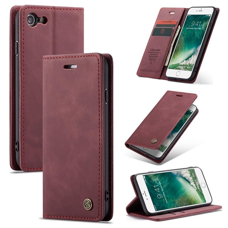 CaseMe Slim Plånboksfodral iPhone 7 Röd - Tunt mobilfodral med plånbok
