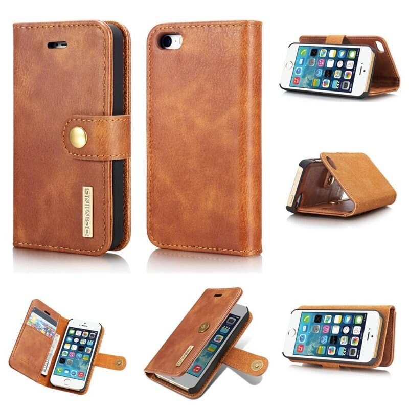 DG.MING magnetfodral iPhone 5/5S/SE Brun - Stilrent läderfodral med avtagbart magnetiskt skal