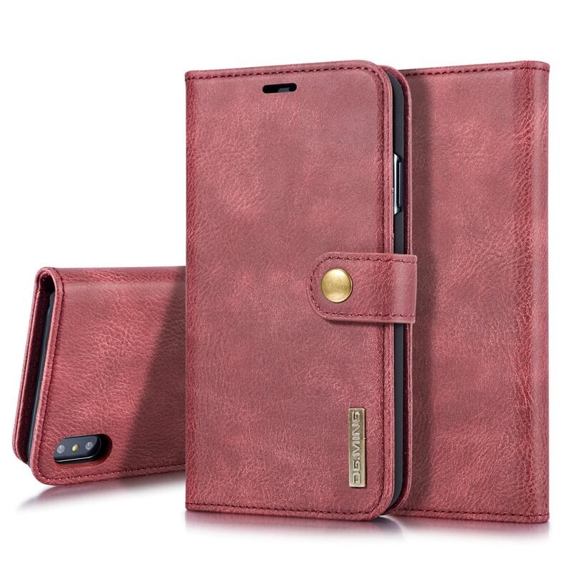 DG.MING magnetfodral iPhone X/XS Red - Stilrent läderfodral med avtagbart magnetiskt skal