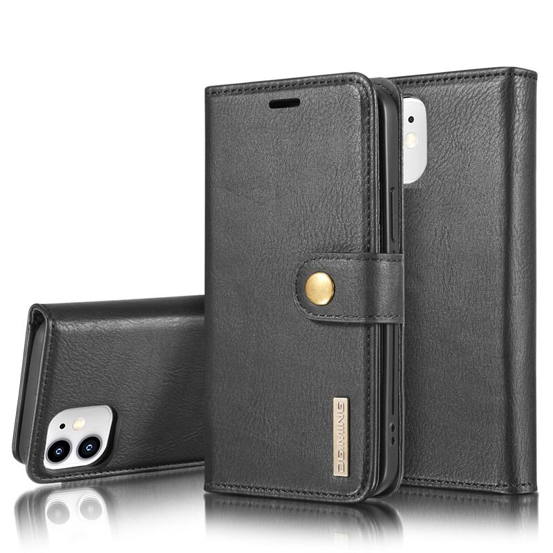 DG.MING magnetfodral iPhone 12 Mini Svart - Stilrent läderfodral med avtagbart magnetiskt skal