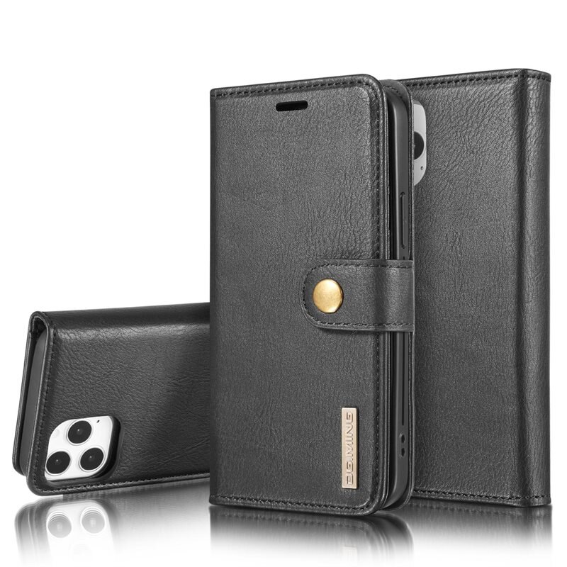 DG.MING magnetfodral iPhone 12/iPhone 12 Pro Svart - Stilrent läderfodral med avtagbart magnetiskt skal