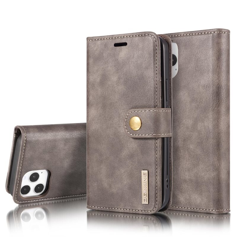 DG.MING magnetfodral iPhone 12/iPhone 12 Pro Brun - Stilrent läderfodral med avtagbart magnetiskt skal