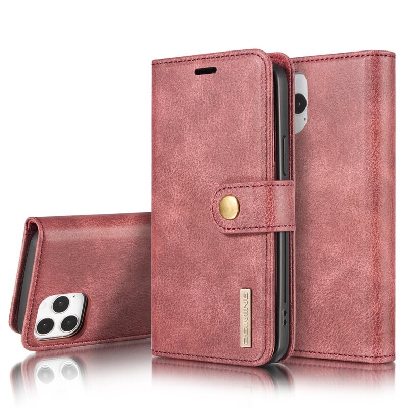 DG.MING magnetfodral iPhone 12 Pro Max Red - Stilrent läderfodral med avtagbart magnetiskt skal