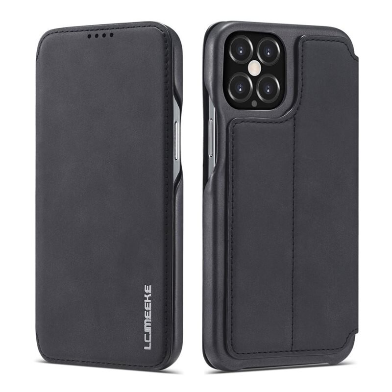 LC.IMEEKE Slim Plånboksfodral iPhone 12/12 Pro Svart - Slimmat mobilfodral med korthållare och sedelficka