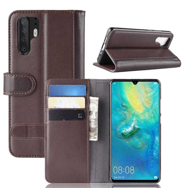 Äkta Läderfodral Huawei P30 Pro Brun - Stilrent plånboksfodral med plats för sedlar och kort