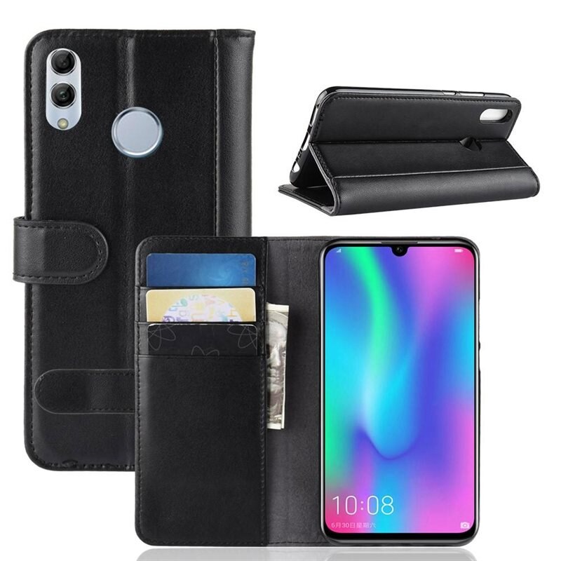 Äkta Läderfodral Huawei P Smart 2019 Svart - Stilrent plånboksfodral med plats för sedlar och kort