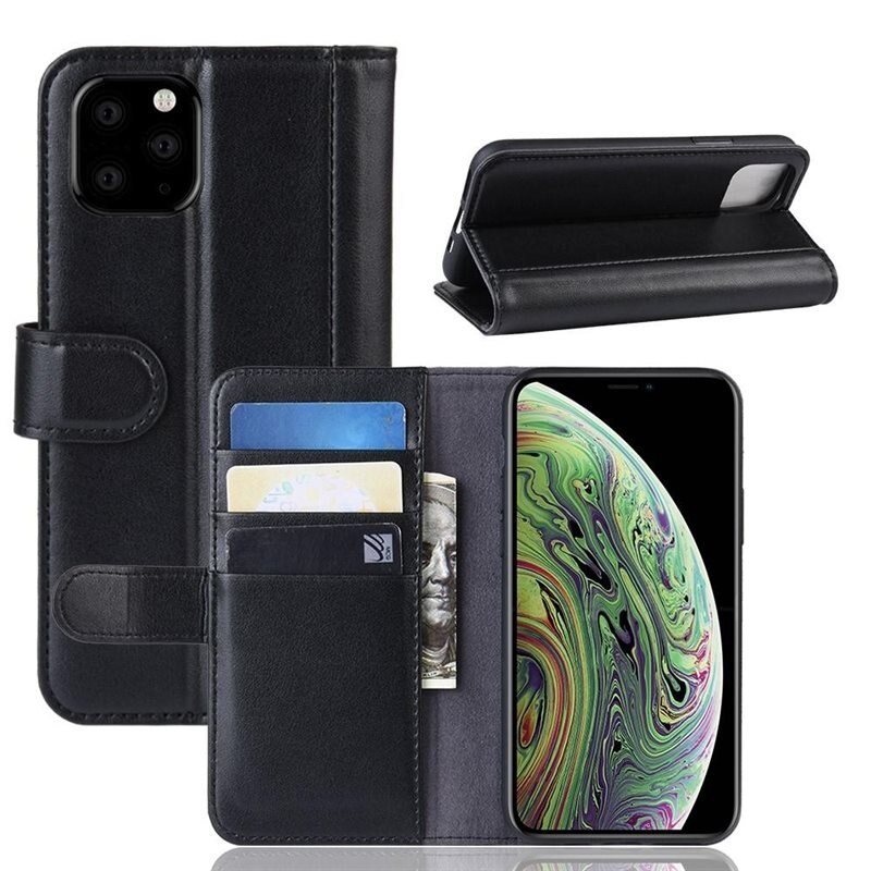 Äkta Läderfodral iPhone 11 Pro Svart - Stilrent plånboksfodral med plats för sedlar och kort