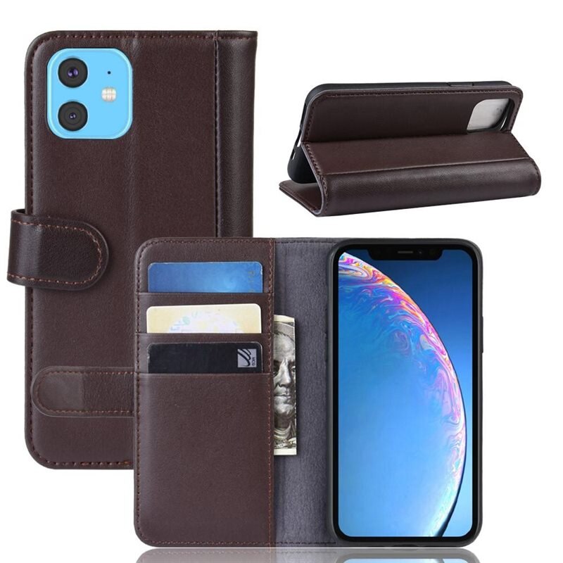 Äkta Läderfodral iPhone 11 Brun - Stilrent plånboksfodral med plats för sedlar och kort