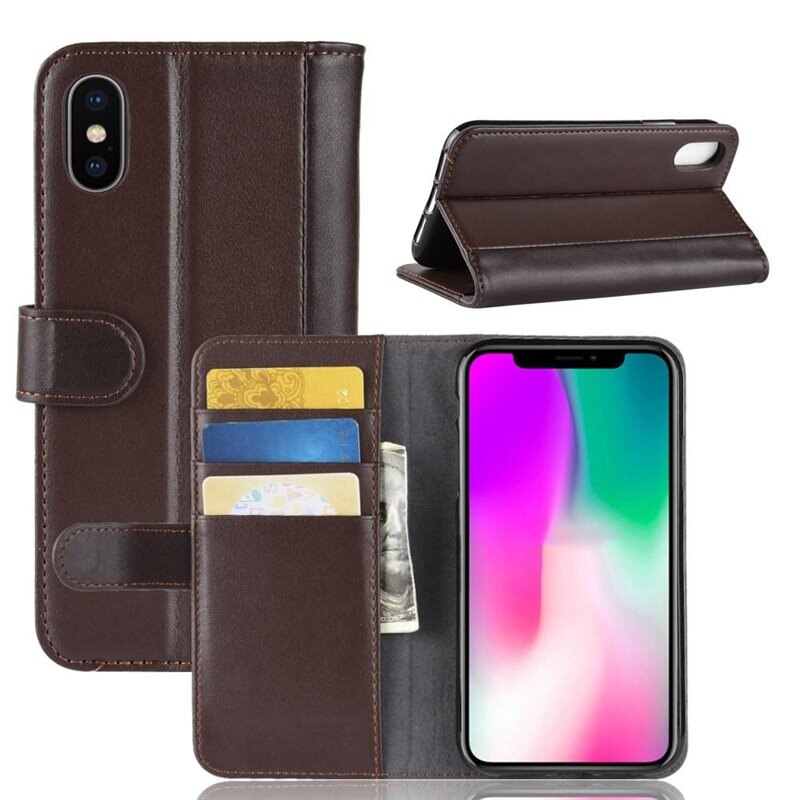 Äkta Läderfodral iPhone Xr Brun - Stilrent plånboksfodral med plats för sedlar och kort