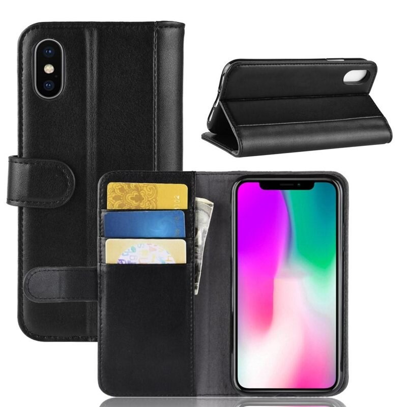 Äkta Läderfodral iPhone Xr Svart - Stilrent plånboksfodral med plats för sedlar och kort