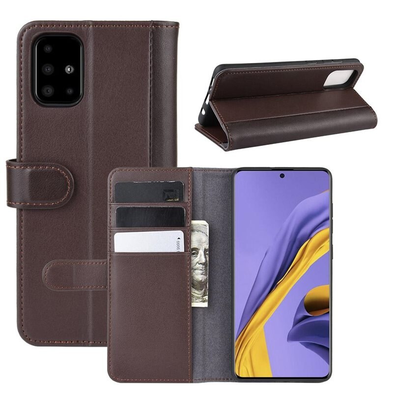Äkta Läderfodral Samsung Galaxy A51 Brun - Stilrent plånboksfodral med plats för sedlar och kort