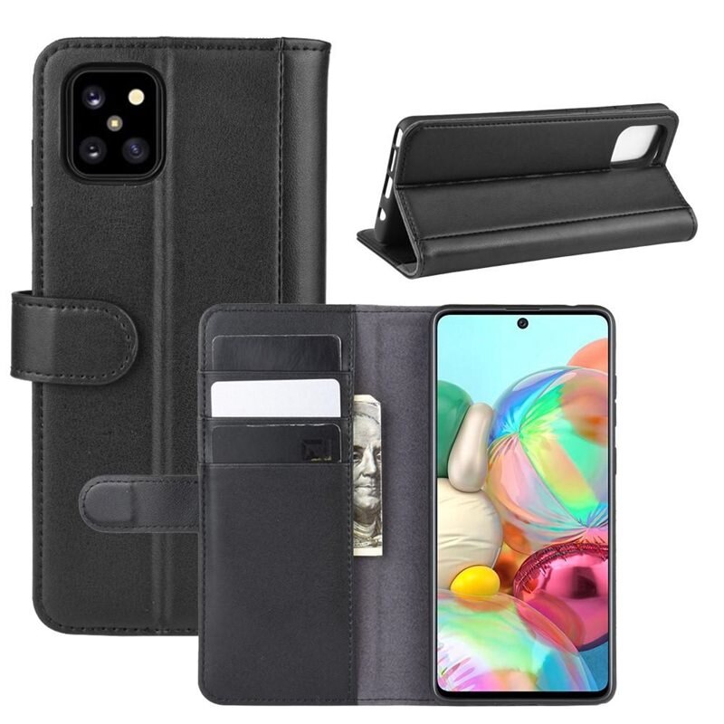 Äkta Läderfodral Samsung Galaxy Note 10 Lite Svart - Stilrent plånboksfodral med plats för sedlar och kort