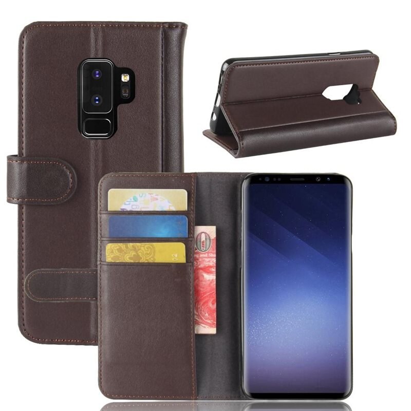 Äkta Läderfodral Samsung Galaxy S9 Plus Brun - Stilrent plånboksfodral med plats för sedlar och kort