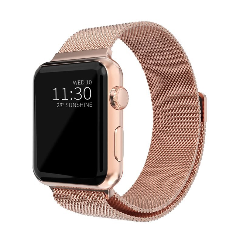 Armband Milanese Apple Watch Series 9 45mm Roséguld - Lyxigt armband med magnetisk stängning - Rostfritt stål