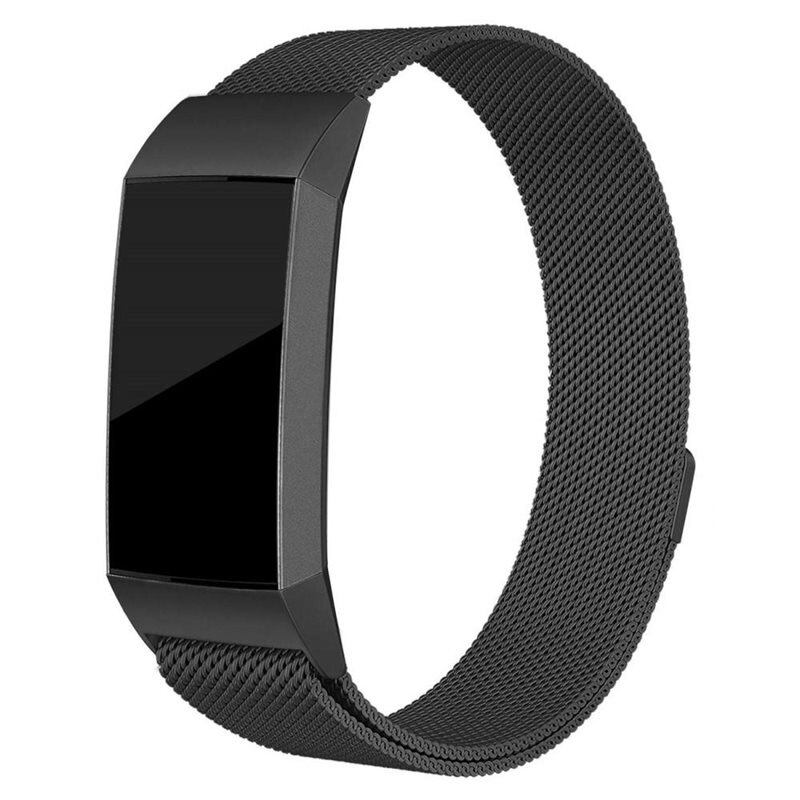 Armband Milanese Fitbit Charge 3/Charge 4 Svart - Lyxigt armband med magnetisk stängning - Rostfritt stål