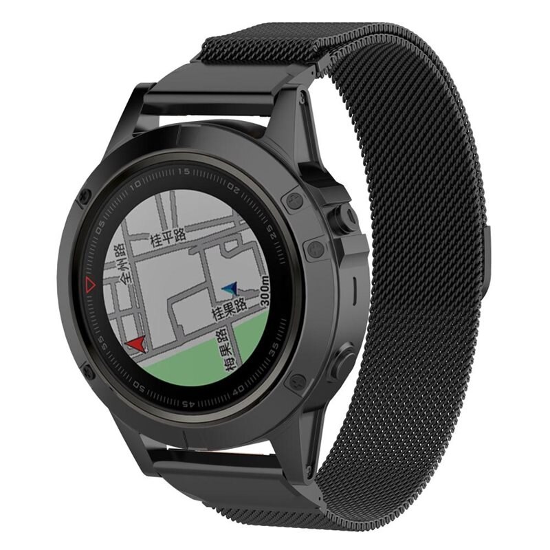 Armband Milanese Garmin Fenix 7X Pro Svart - Lyxigt armband med magnetisk stängning - Rostfritt stål