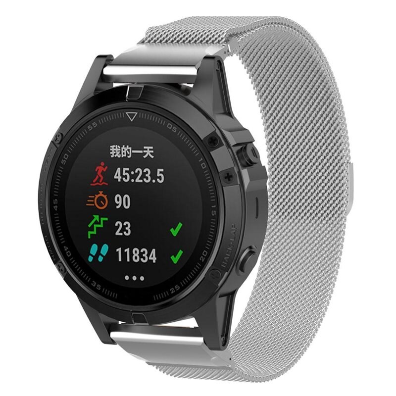 Armband Milanese Garmin Instinct 3 45mm Silver - Lyxigt armband med magnetisk stängning - Rostfritt stål