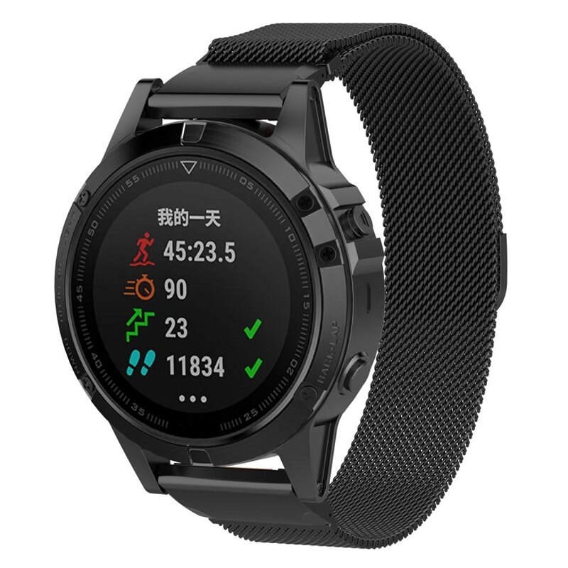Armband Milanese Garmin Forerunner 965 Svart - Lyxigt armband med magnetisk stängning - Rostfritt stål