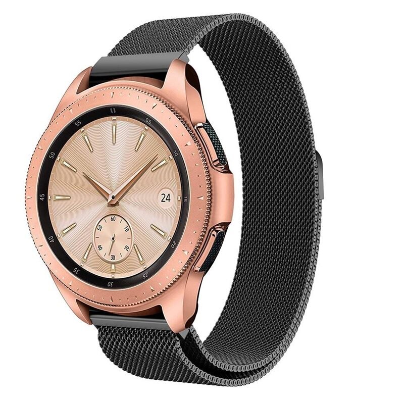 Armband Milanese Samsung Galaxy Watch 42mm Svart - Lyxigt armband med magnetisk stängning - Rostfritt stål