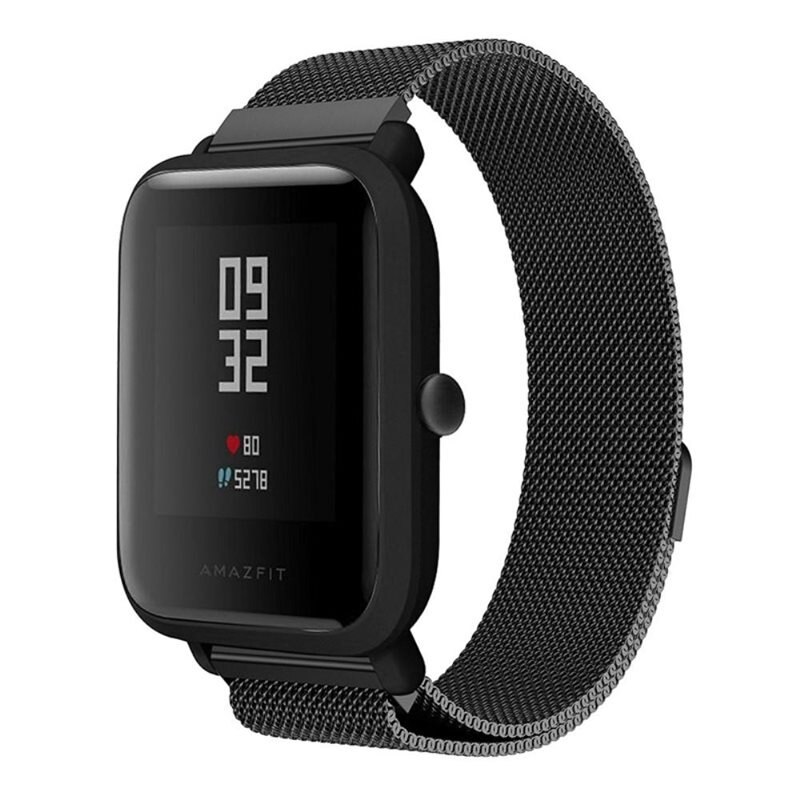 Armband Milanese Amazfit Bip Svart - Lyxigt armband med magnetisk stängning - Rostfritt stål