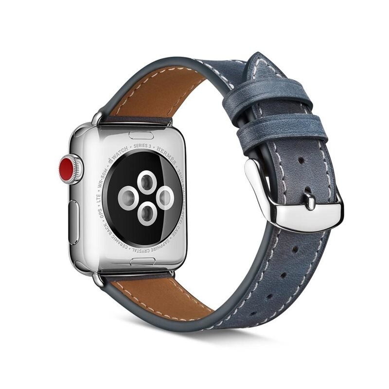 Läderarmband Apple Watch Series 4-6 44mm Blå - Snyggt armband i läder