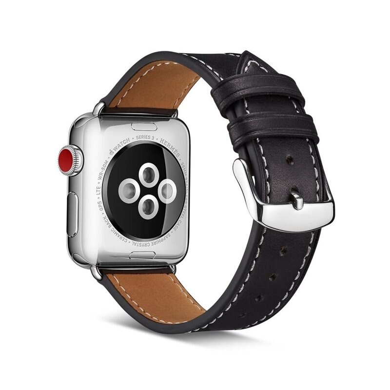 Läderarmband Apple Watch Series 4-6 44mm Svart - Snyggt armband i läder