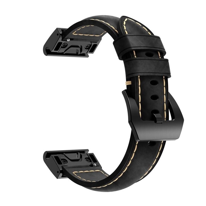 Läderarmband Garmin Instinct 3 50mm Svart - Snyggt armband i läder