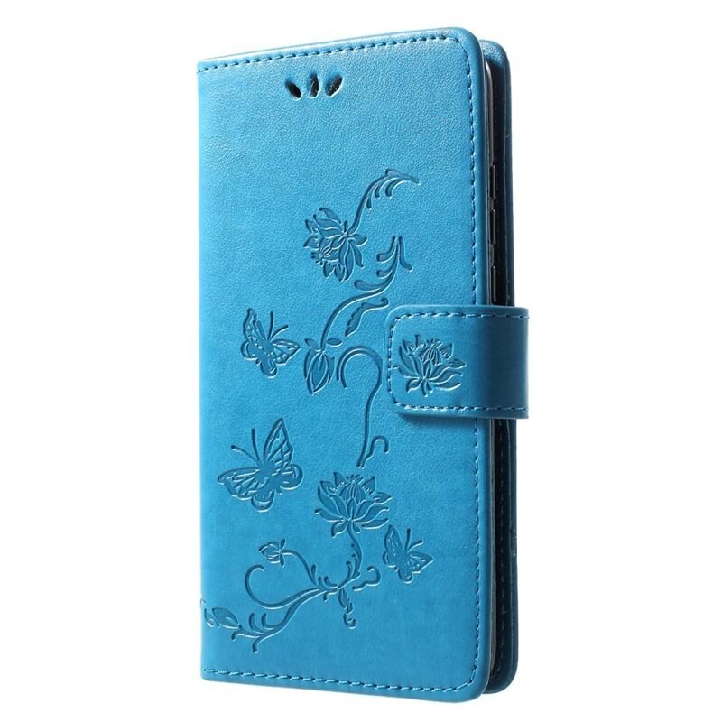 Läderfodral Fjärilar Huawei P30 Lite Blå - Fint plånboksfodral med mönster