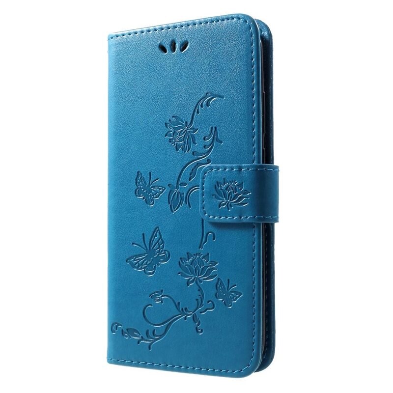 Läderfodral Fjärilar Huawei P Smart 2019 Blå - Fint plånboksfodral med mönster