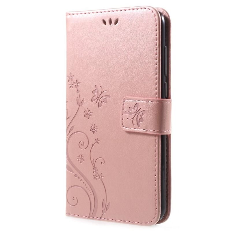 Läderfodral Fjärilar Huawei P Smart Rose gold - Fint plånboksfodral med mönster